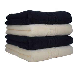 Set 4 prosoape de lux 50x90 cm, 100% bumbac pieptănat, ultra-absorbante, Negru & Ivory – PremiumSleep.ro