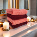Set 4 prosoape de lux 50x90 cm, 100% bumbac pieptănat, ultra-absorbante, Burgundy&Coral – PremiumSleep.ro
