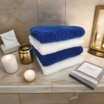 Set Prosoape Lux 100% Bumbac 650 g/mp Royal Blue Alb 50x90 cm - imagine 5