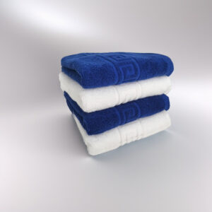 Set 4 prosoape de lux 50x90 cm, 100% bumbac pieptănat, ultra-absorbante, Royal Blue & Alb – PremiumSleep.ro