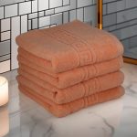 Set Prosoape Lux 100% Bumbac 50x90 cm 650 g/mp Peach Greek Border - imagine 3
