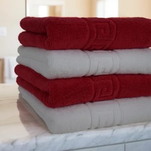 Set 4 prosoape de lux 50x90 cm, 100% bumbac, ultra-absorbante, Alb& Roșu – PremiumSleep.ro