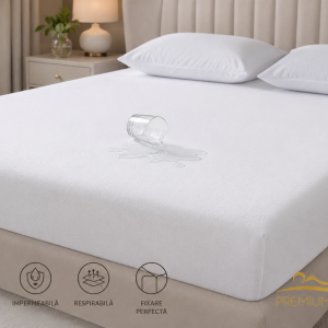 Husă de saltea impermeabilă bumbac frotir cu elastic 140×200 cm Alb – Protecție Completă