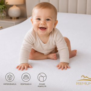 Husă de saltea impermeabilă bumbac frotir cu elastic 140×200 cm Alb – Protecție Completă