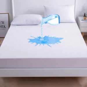 Husă de saltea impermeabilă din bumbac frotir cu elastic 90x200 cm Alb, ideală pentru protecția completă a saltelei tale.