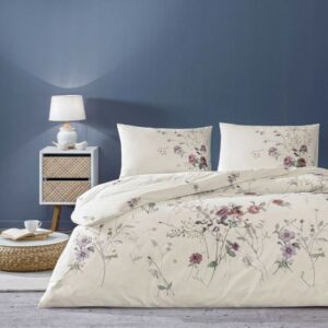 Lenjerie de Pat Kiara Ecru TAC Bumbac Ranforce Antisifonare Design Modern