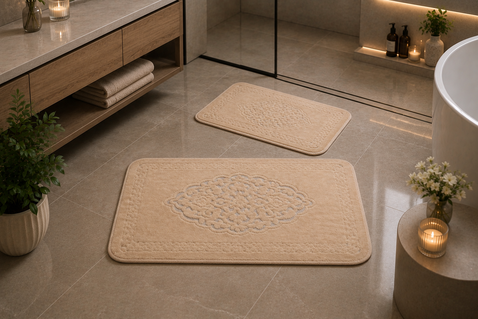 Covorașe Baie 100% Bumbac Antic Cappuccino Tropik - Design Elegant Antiderapante Covorașe Baie 100% Bumbac Antic Cappuccino Tropik - Design Elegant Antiderapante