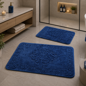 Set Covorașe Baie 100% Bumbac Antic Albastru Tropik - Eleganță și Siguranță
