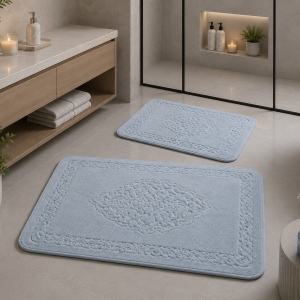 Set Covorașe Baie 100% Bumbac Arabesc Bleu Tropik - Confort Elegant pentru Baia Ta