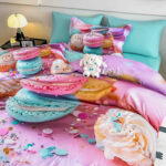 Lenjerie de Pat de Crăciun – Imprimeu 5D, 6 Piese, Cearșaf cu Elastic, pentru Pat Dublu,finet-26 - imagine 3
