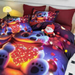 Lenjerie de Pat de Crăciun – Imprimeu 5D, 6 Piese, Cearșaf cu Elastic, pentru Pat Dublu,finet-05 - imagine 2