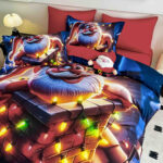 Lenjerie de Pat de  Crăciun – Imprimeu 5D, 6 Piese, Cearșaf cu Elastic, pentru Pat Dublu,finet-07 - imagine 3
