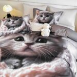Lenjerie de Pat 6 Piese – Finet, Cearșaf cu Elastic, Imprimare Digitală 5D-Pisica2 - imagine 3