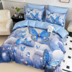 Lenjerie de Pat Finet – Imprimare Digitală 5D, 4 Piese, pentru 1 Persoană, Cearșaf cu Elastic-Fluturi4 - imagine 2