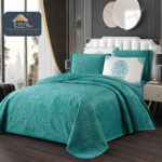 Set Cuvertura Catifea Luxury 220x240cm + 4 Fete Perna Turcoaz