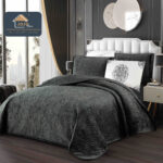Set Cuvertura Catifea Luxury 220x240cm + 4 Fete Perna Antracit