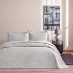 Set Cuvertura pat matlasata cu 2 fete de perna TAC DELUXE ,250 x 260 cm, Harlo Gri