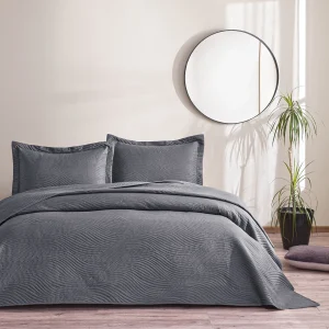 Set Cuvertura Pat matlasata cu 2 fete de perna TAC Deluxe Harlo Antracit 250x260 cm