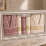 Set cadou premium halate și prosoape din bumbac 100% – 2 halate unisex + 4 prosoape, cutie elegantă cu mâner-SHB-9