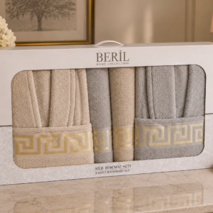 Set cadou halate și prosoape din bumbac 100% – 2 halate unisex + 4 prosoape, cutie elegantă cadou
