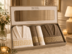 Set cadou halate și prosoape din bumbac 100% – 2 halate unisex + 4 prosoape, cutie elegantă cadou