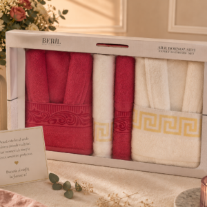 Set cadou halate și prosoape din bumbac 100% – 2 halate unisex + 4 prosoape, cutie elegantă cadou