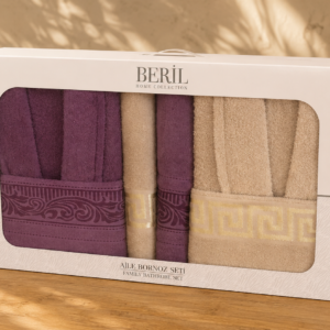 Set cadou premium halate și prosoape din bumbac 100% – 2 halate unisex + 4 prosoape, cutie elegantă cu mâner