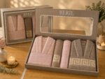Set cadou premium halate și prosoape din bumbac 100% – 2 halate unisex + 4 prosoape, cutie elegantă cu mâner