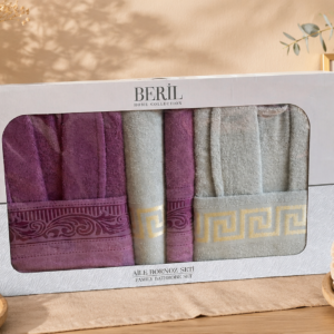 Set cadou halate și prosoape din bumbac 100% – 2 halate unisex + 4 prosoape, cutie elegantă cadou