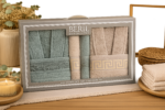 Set cadou halate și prosoape din bumbac 100% – 2 halate unisex + 4 prosoape, cutie elegantă cadou