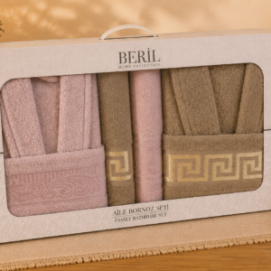 Set cadou premium halate și prosoape din bumbac 100% – 2 halate unisex + 4 prosoape, cutie elegantă cu mâner-SHB-27