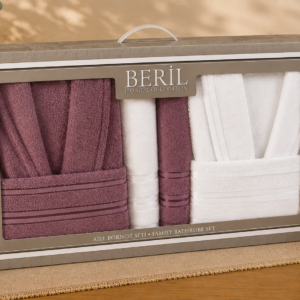 Set cadou premium halate și prosoape din bumbac 100% – 2 halate unisex + 4 prosoape, cutie elegantă cu mâner-SHB-28