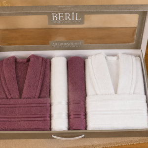 Set cadou premium halate și prosoape din bumbac 100% – 2 halate unisex + 4 prosoape, cutie elegantă cu mâner-SHB-28