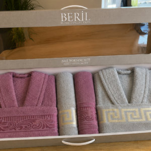 Set cadou halate și prosoape din bumbac 100% – 2 halate unisex + 4 prosoape, cutie elegantă cadou