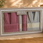 Set cadou halate și prosoape din bumbac 100% – 2 halate unisex + 4 prosoape, cutie elegantă cadou