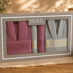 Set cadou halate și prosoape din bumbac 100% – 2 halate unisex + 4 prosoape, cutie elegantă cadou