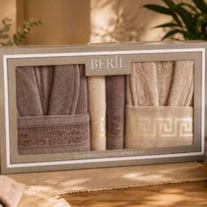 Set cadou premium halate și prosoape din bumbac 100% – 2 halate unisex + 4 prosoape, cutie elegantă cu mâner-SHB-30