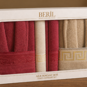 Set cadou premium halate și prosoape din bumbac 100% – 2 halate unisex + 4 prosoape, cutie elegantă cu mâner