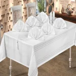 Fata De Masa Colber Jaquard Damasc Deluxe Alba150×360 cm 26 piese