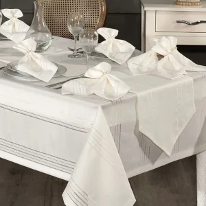 Fata De Masa Colber Jaquard Damasc Deluxe Alba150×360 cm 26 piese