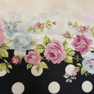Față de Masă Digital Jacquard cu Buline și Trandafiri Roz 150x220 cm – Model Floral Elegant, 100% Poliester