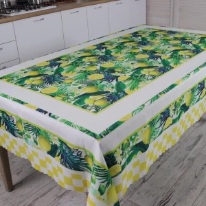 Față de Masă Digital Jacquard cu Lămâi 150x220 cm – Model Mediteranean, 100% Poliester, Elegantă și Rezistentă