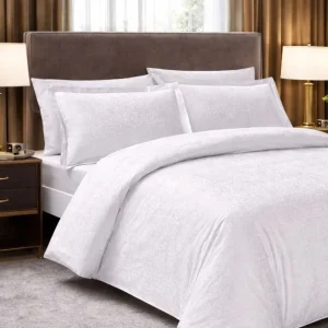 Lenjerie De Pat Nodus Alb Jaquard 100% Bumbac Antisifonare Dublu Satinat Deluxe