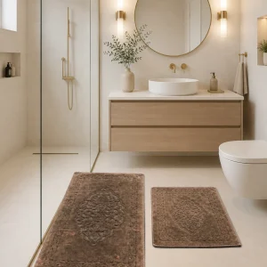 Set Covorașe Baie 100% Bumbac Arabesc Maro Tropik – Design Elegant