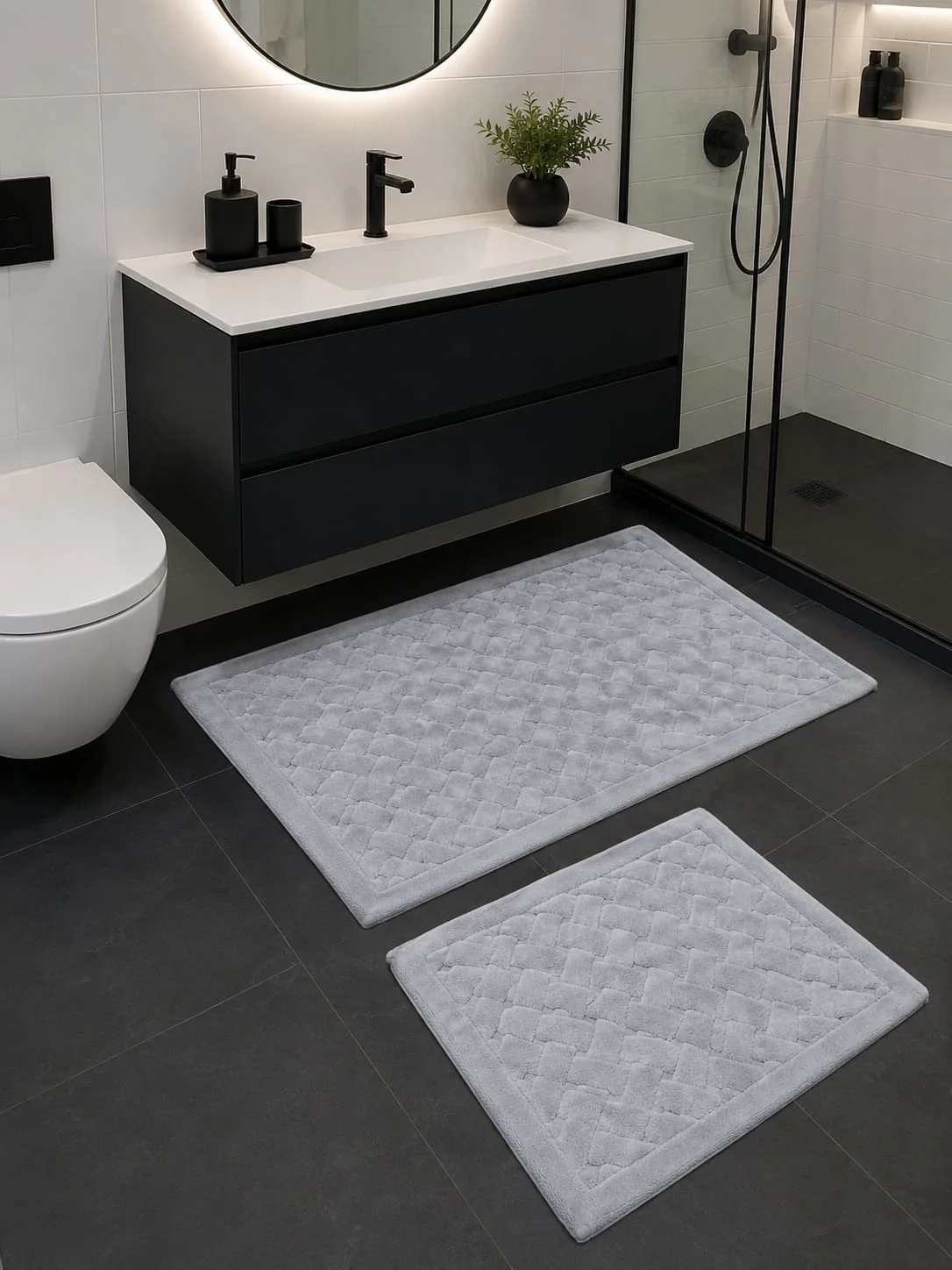 set-covorase-baie-100-bumbac-lines-gri-tropik-design-elegant Set Covorașe Baie 100% Bumbac Lines Gri Tropik – Design Elegant