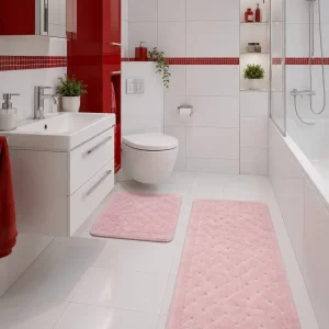 Set Covorașe Baie 100% Bumbac Lines Roz Pudra Tropik