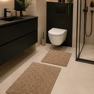 Set Covorase de Baie 100% Bumbac Pietre Cappuccino Tropik, Mici și Mari, Antiderapante