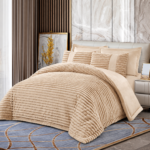 Set Lenjerie de Pat cu Blăniță Moale și Pilotă 6 Piese 200x230 cm-Bej