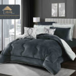 Set Lenjerie de Pat cu Blăniță Moale și Pilotă 6 Piese,aspect catifelat 200x230 cm-Negru