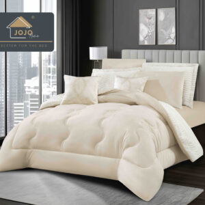 Set Lenjerie de Pat cu Blăniță Moale și Pilotă 6 Piese,aspect catifelat 200x230 cm-Crem